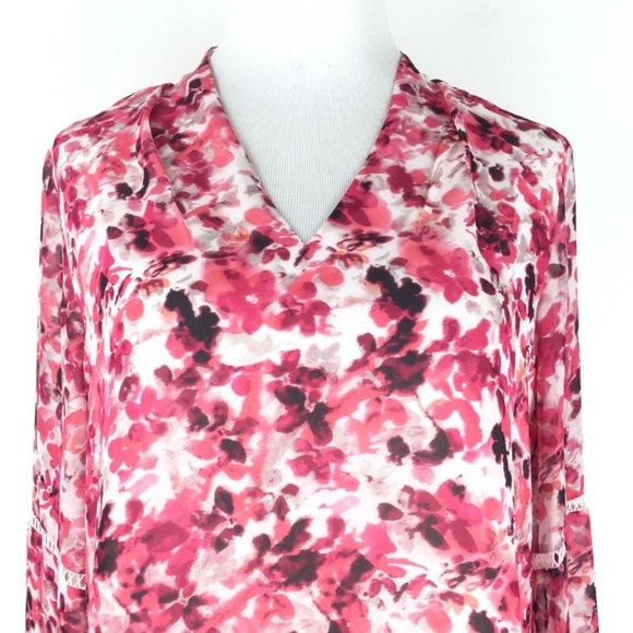Calvin Klein Pink Floral Bell Sleeve Blouse 👚 - Picture 3 of 6